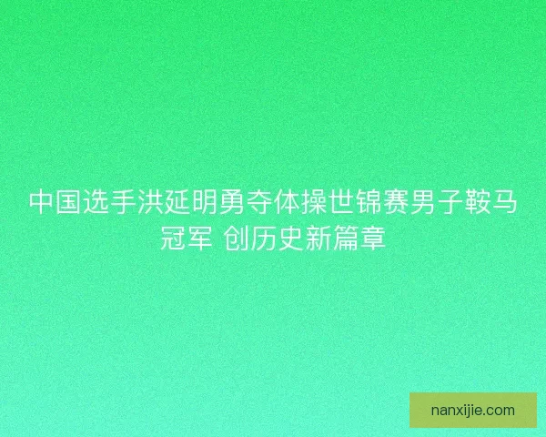 中国选手洪延明勇夺体操世锦赛男子鞍马冠军 创历史新篇章